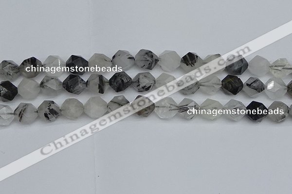 CNG7248 15.5 inches 12mm faceted nuggets black rutilated quartz beads