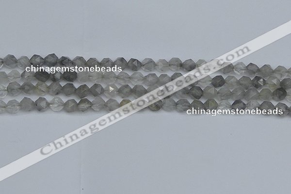 CNG7250 15.5 inches 6mm faceted nuggets cloudy quartz beads