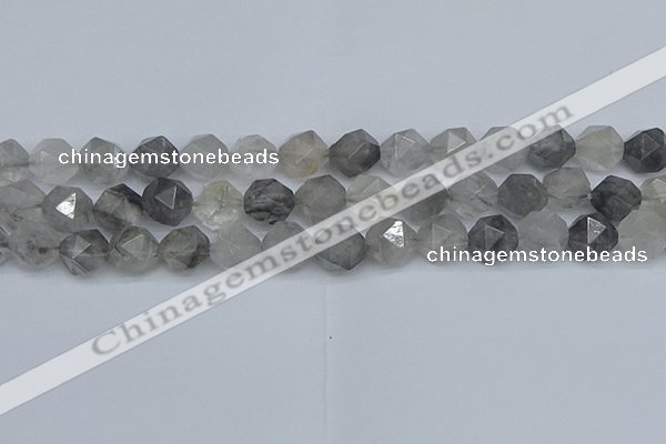 CNG7252 15.5 inches 10mm faceted nuggets cloudy quartz beads