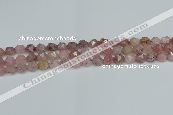 CNG7256 15.5 inches 8mm faceted nuggets strawberry quartz beads