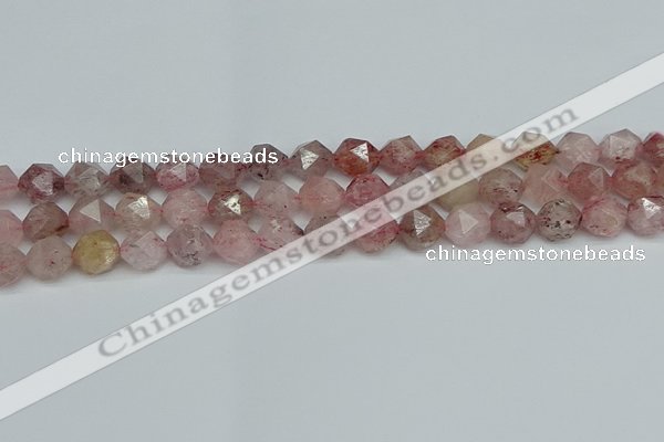 CNG7257 15.5 inches 10mm faceted nuggets strawberry quartz beads