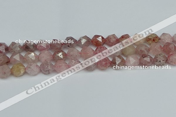 CNG7258 15.5 inches 12mm faceted nuggets strawberry quartz beads