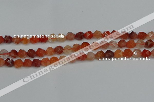 CNG7281 15.5 inches 8mm faceted nuggets red rabbit hair quartz beads