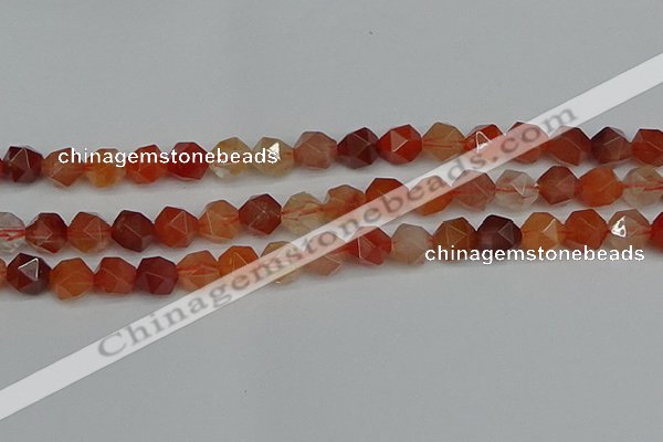 CNG7282 15.5 inches 10mm faceted nuggets red rabbit hair quartz beads