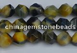 CNG7310 15.5 inches 6mm faceted nuggets golden & blue tiger eye beads