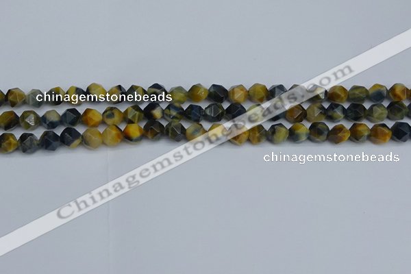 CNG7310 15.5 inches 6mm faceted nuggets golden & blue tiger eye beads