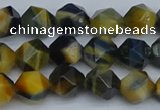 CNG7311 15.5 inches 8mm faceted nuggets golden & blue tiger eye beads