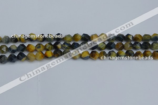 CNG7311 15.5 inches 8mm faceted nuggets golden & blue tiger eye beads