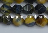 CNG7312 15.5 inches 10mm faceted nuggets golden & blue tiger eye beads
