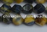 CNG7312 15.5 inches 10mm faceted nuggets golden & blue tiger eye beads