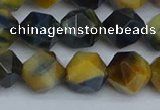 CNG7313 15.5 inches 12mm faceted nuggets golden & blue tiger eye beads