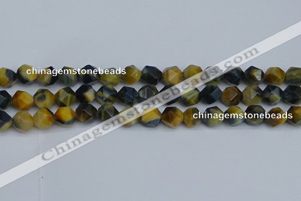 CNG7313 15.5 inches 12mm faceted nuggets golden & blue tiger eye beads