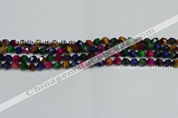 CNG7330 15.5 inches 6mm faceted nuggets mixed tiger eye beads