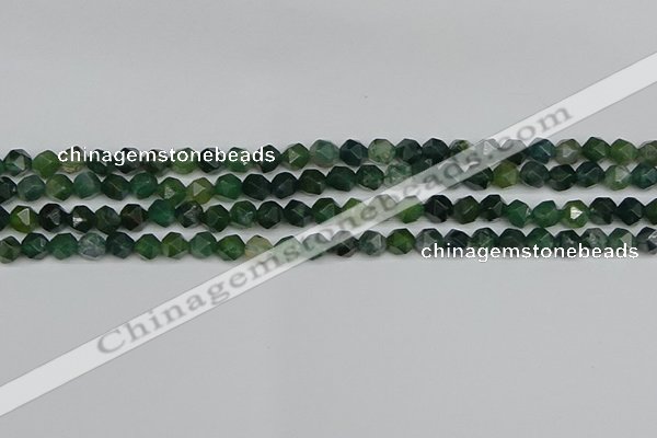 CNG7335 15.5 inches 6mm faceted nuggets moss agate beads