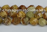 CNG7375 15.5 inches 6mm faceted nuggets picture jasper beads