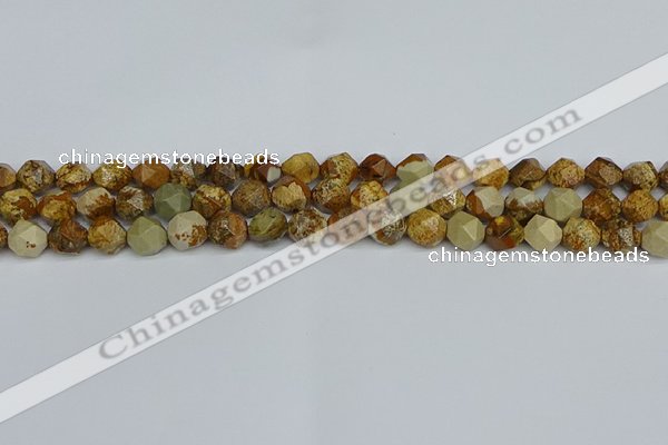 CNG7376 15.5 inches 8mm faceted nuggets picture jasper beads