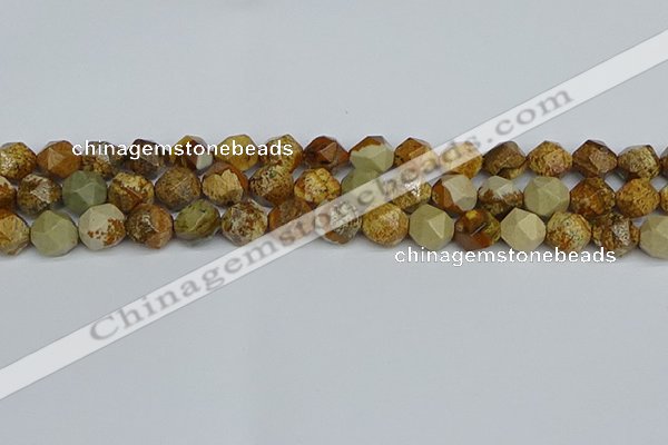 CNG7378 15.5 inches 12mm faceted nuggets picture jasper beads