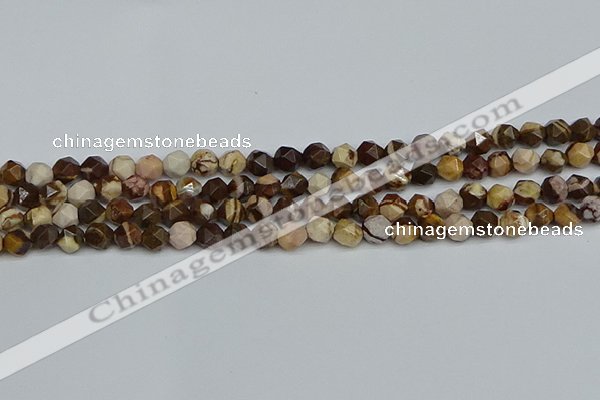 CNG7380 15.5 inches 6mm faceted nuggets zebra jasper beads