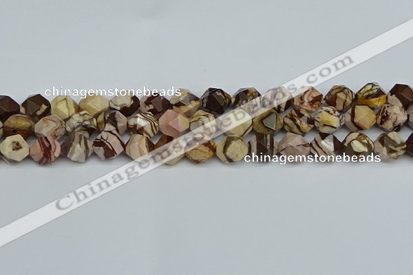 CNG7382 15.5 inches 10mm faceted nuggets zebra jasper beads