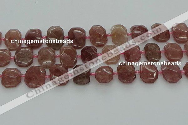 CNG7455 12*16mm - 15*20mm faceted freeform strawberry quartz beads