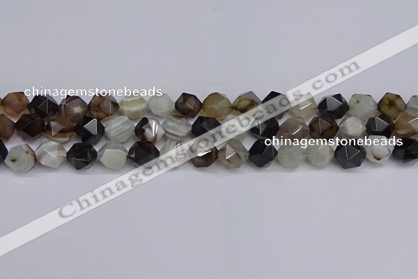 CNG7501 15.5 inches 6mm faceted nuggets line agate beads