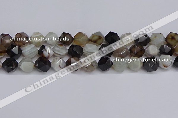 CNG7503 15.5 inches 10mm faceted nuggets line agate beads