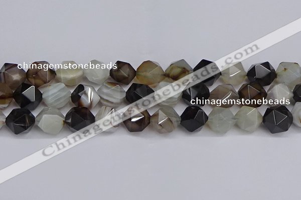 CNG7504 15.5 inches 12mm faceted nuggets line agate beads