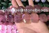 CNG7564 18*25mm - 20*28mm faceted freeform strawberry quartz beads