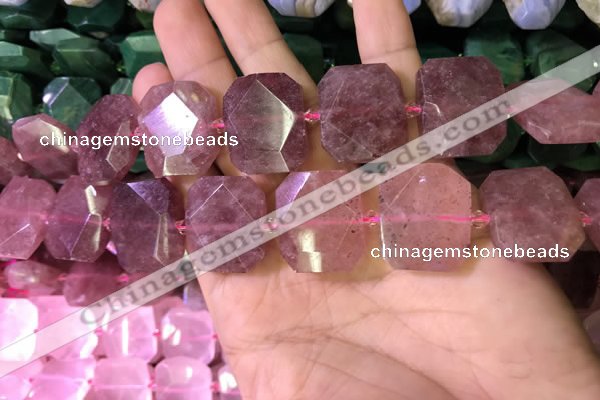 CNG7564 18*25mm - 20*28mm faceted freeform strawberry quartz beads