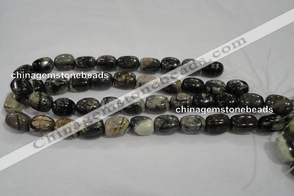 CNG777 15.5 inches 13*18mm nuggets black line jasper beads wholesale