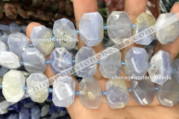 CNG7781 13*18mm - 15*25mm faceted freeform blue chalcedony beads