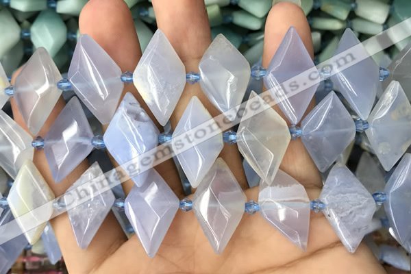 CNG7896 13*20mm - 15*25mm faceted freeform blue chalcedony beads