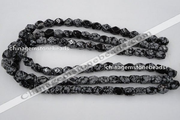 CNG820 15.5 inches 9*12mm faceted nuggets snowflake obsidian beads