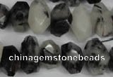 CNG856 15.5 inches 10*16mm faceted nuggets black rutilated quartz beads