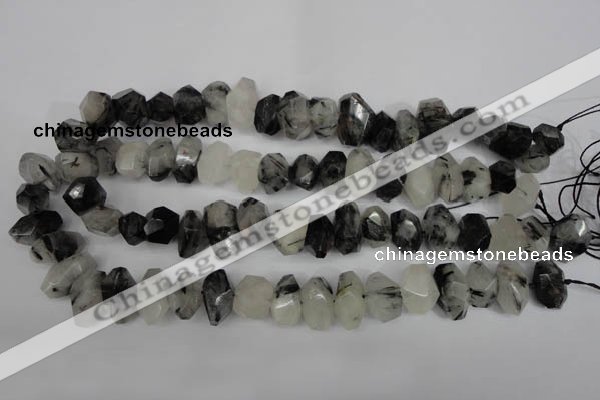 CNG856 15.5 inches 10*16mm faceted nuggets black rutilated quartz beads