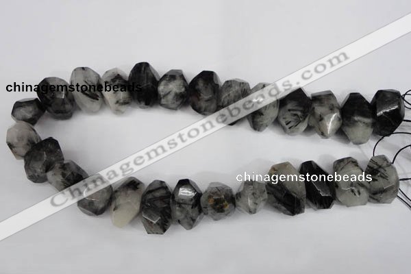 CNG857 15.5 inches 14*22mm faceted nuggets black rutilated quartz beads