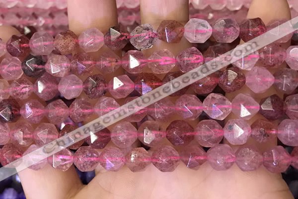 CNG8696 15.5 inches 8mm faceted nuggets strawberry quartz beads