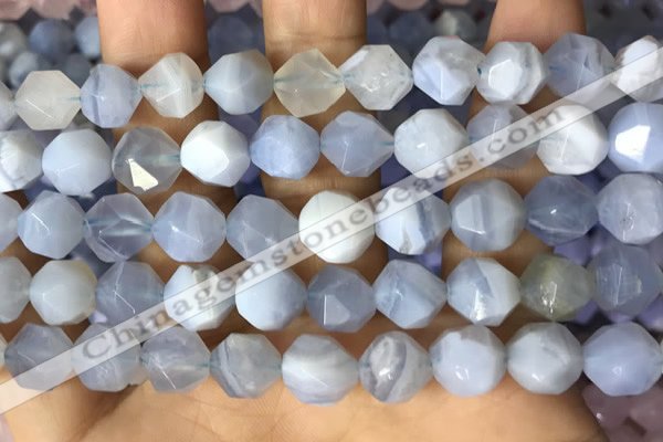 CNG8707 15.5 inches 10mm faceted nuggets blue chalcedony beads