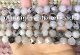 CNG8733 15.5 inches 8mm faceted nuggets black rutilated quartz beads