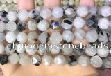 CNG8734 15.5 inches 10mm faceted nuggets black rutilated quartz beads