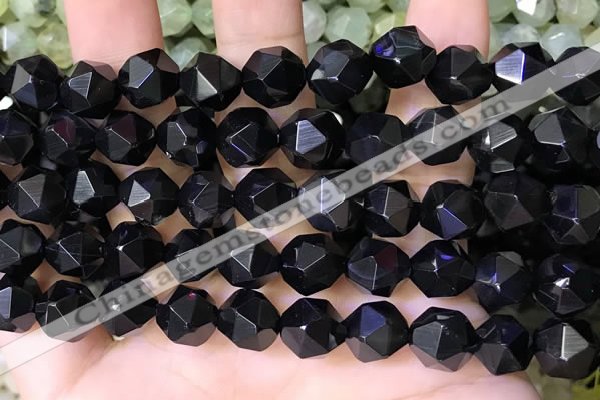 CNG8739 15.5 inches 12mm faceted nuggets black agate beads