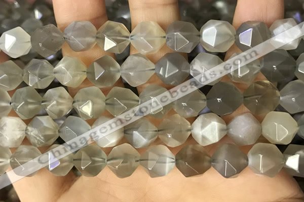 CNG8749 15.5 inches 12mm faceted nuggets grey moonstone beads