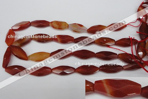 CNG880 15.5 inches 14*30mm faceted rice red agate nugget beads