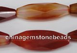 CNG881 15.5 inches 15*40mm faceted rice red agate nugget beads