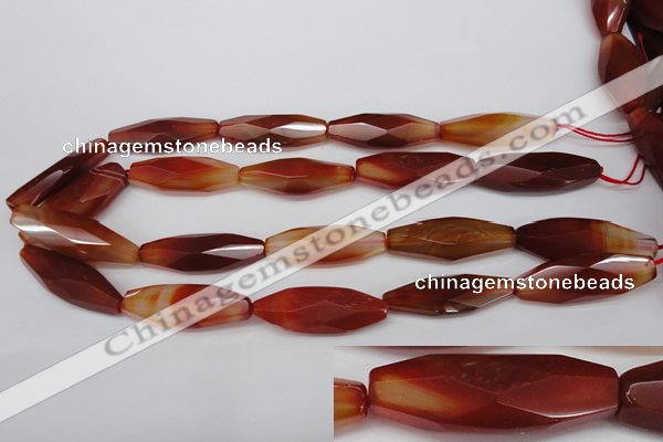 CNG881 15.5 inches 15*40mm faceted rice red agate nugget beads