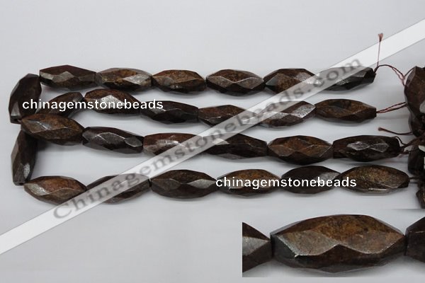 CNG882 15.5 inches 14*32mm faceted rice bronzite nugget beads