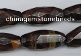 CNG883 15.5 inches 13*28mm faceted rice tiger iron nugget beads