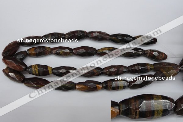 CNG883 15.5 inches 13*28mm faceted rice tiger iron nugget beads