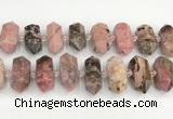 CNG8919 15.5 inches 10*25mm - 15*30mm faceted nuggets rhodonite beads