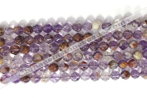 CNG9062 15.5 inches 8mm faceted nuggets purple phantom quartz beads